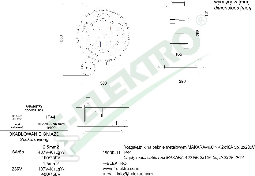 Rozgałęźnik bębnowy, MAKARA-460 NK 16A - 15000-12